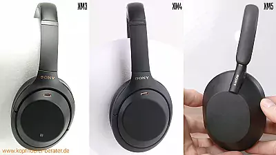 Vergleich XM3 - XM4 - XM5 - Seitenansicht der drei Modelle