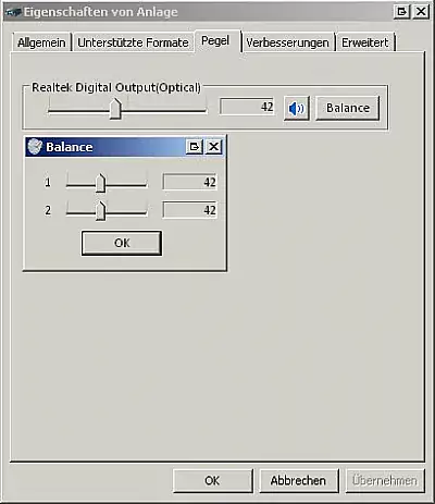 Audioeinstellungen in  Windows,  Balanceregler